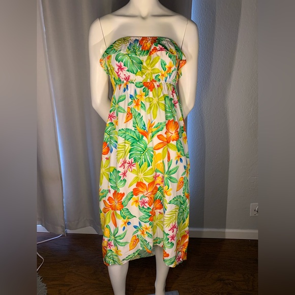 Colorful floral Hawaiian pattern strapless dress - Picture 1 of 2